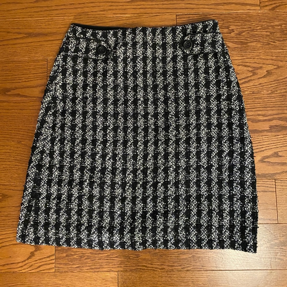 Ann Taylor Black and White Tweed Midi Skirt